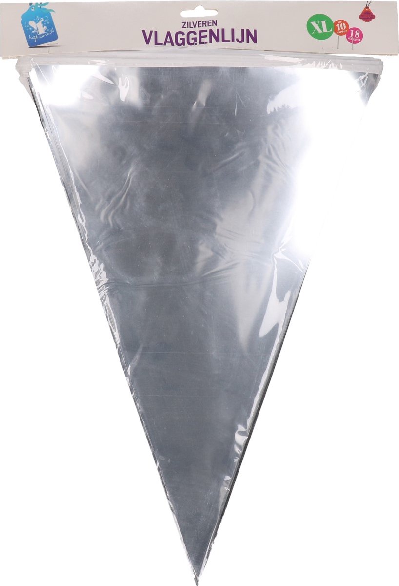 Vlaggenlijn xl ca 10 m - Zilver - Feest - Party - 18 vlaggen