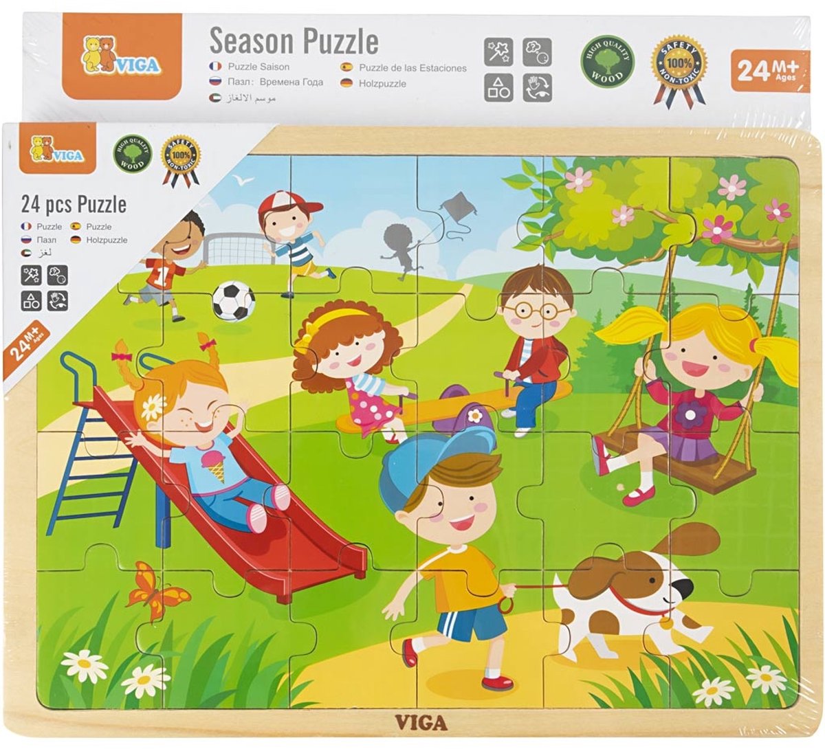 Viga Houten Legpuzzels Seizoenen - Set van 4 Puzzels, 4x24 Delen, Afmetingen 22,5x30 cm, Educatief en Leerzaam, 1 Doos