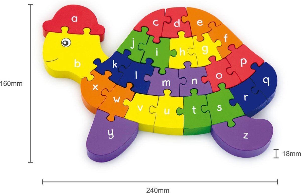 Viga Toys 3D Houten Puzzel Schildpad - Leer het Alfabet en Leer Tellen