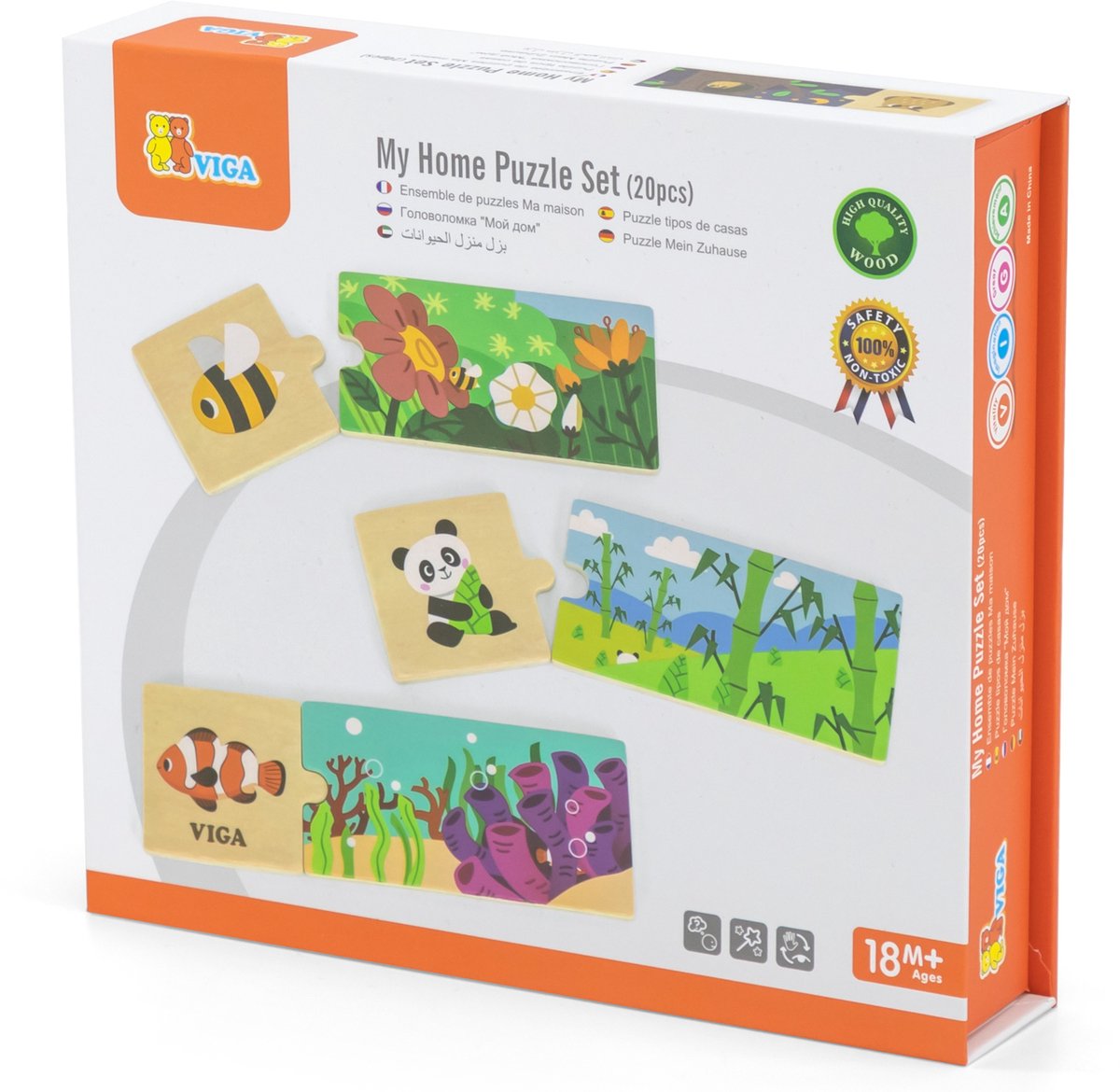 Viga Toys® - Puzzel set - Wie is waar thuis?