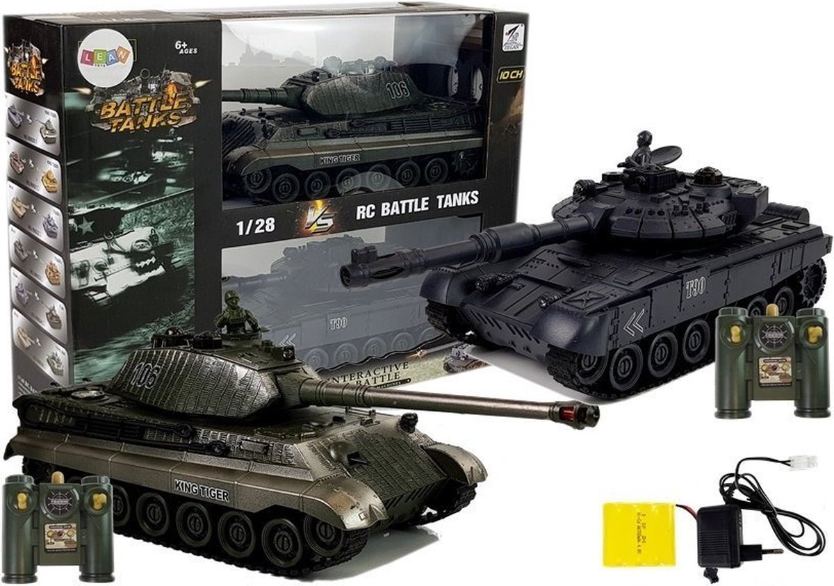 Radiografisch bestuurbare legertank duel set - groen en zwart - 26 en 28 cm