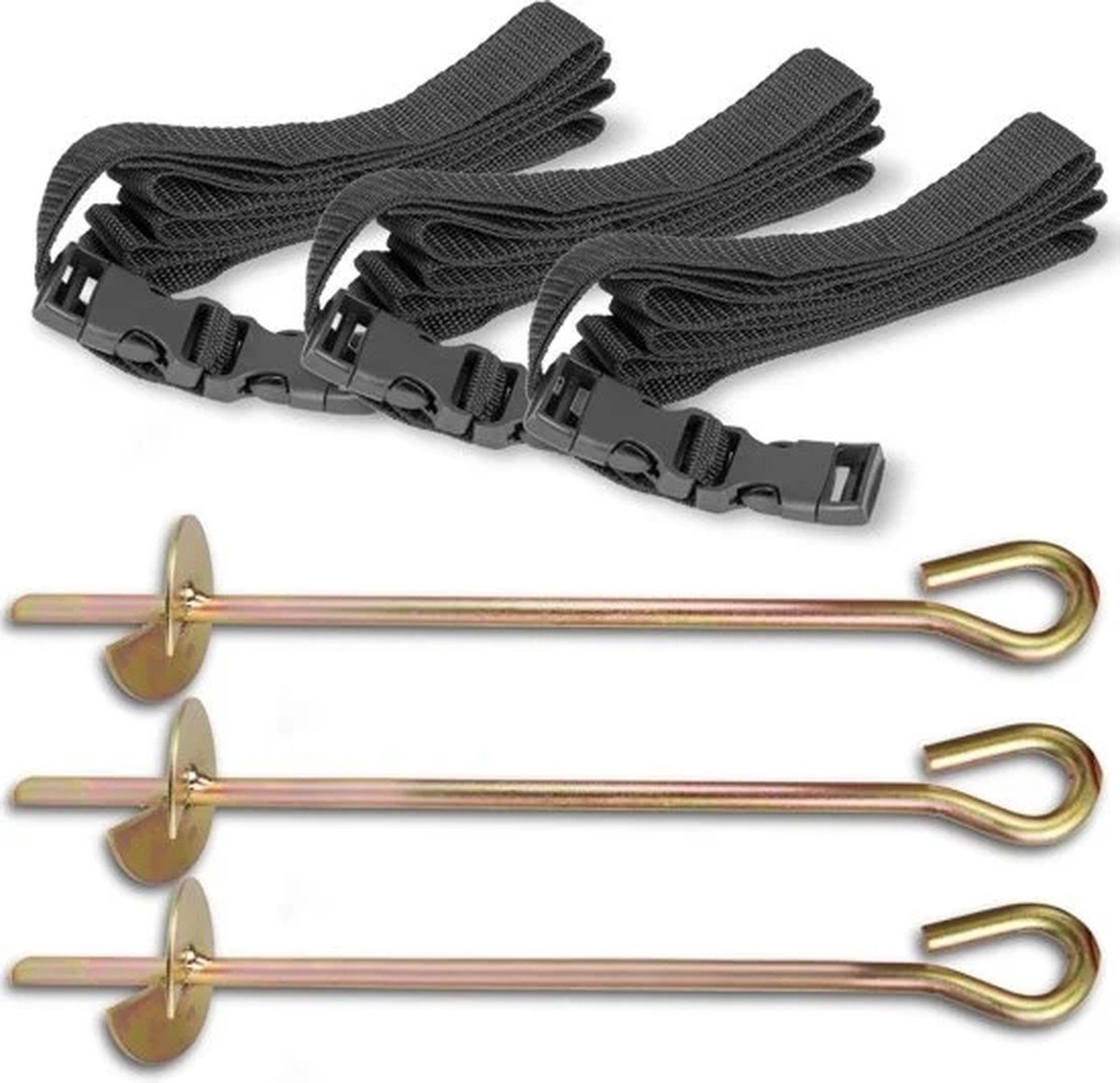 Viking Sports - Trampoline ankerset - 3 stuks - 3 riemen - 3 grondpriemen