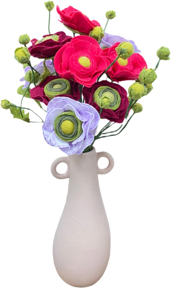 DIY Pakket - Vilt bloemen maken - Fuchsia, Cyclaam Roze, Lila/Wit - Bos van 9 bloemen