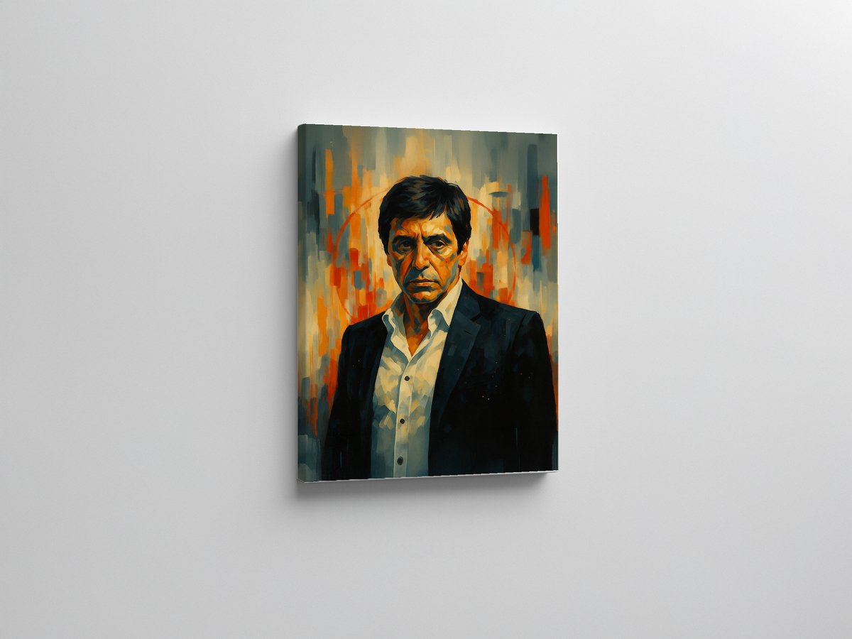Canvas De Blik van Macht – 60x80 cm – Abstract Portret in Vurige Kleuren – Moderne Wanddecoratie