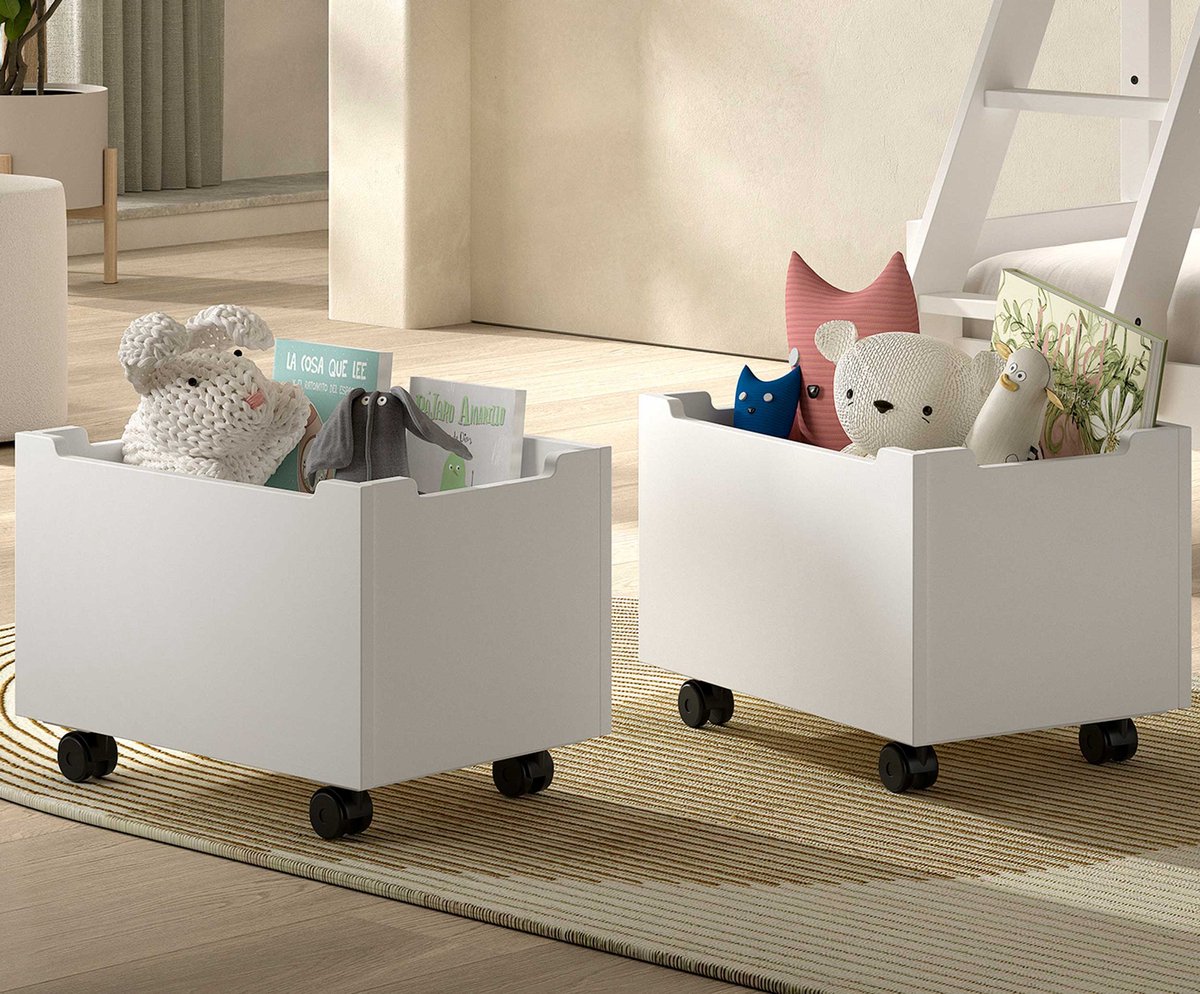 Set van 2 opberglades Forrest - met wieltjes - beukenhout - wit - Vipack - Wit - Hout