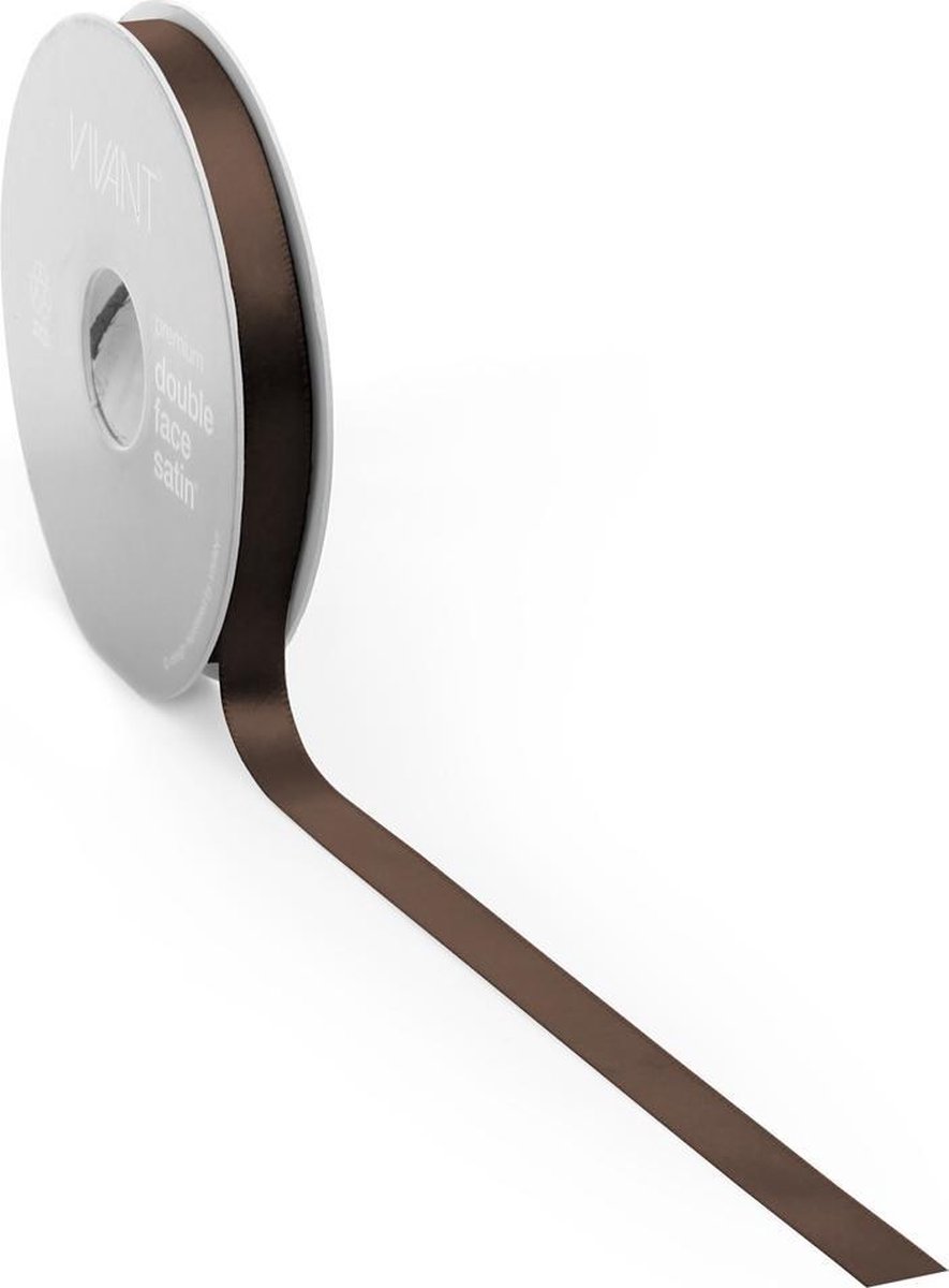 Satijn lint 10 mm bruin op rol van 25 meter