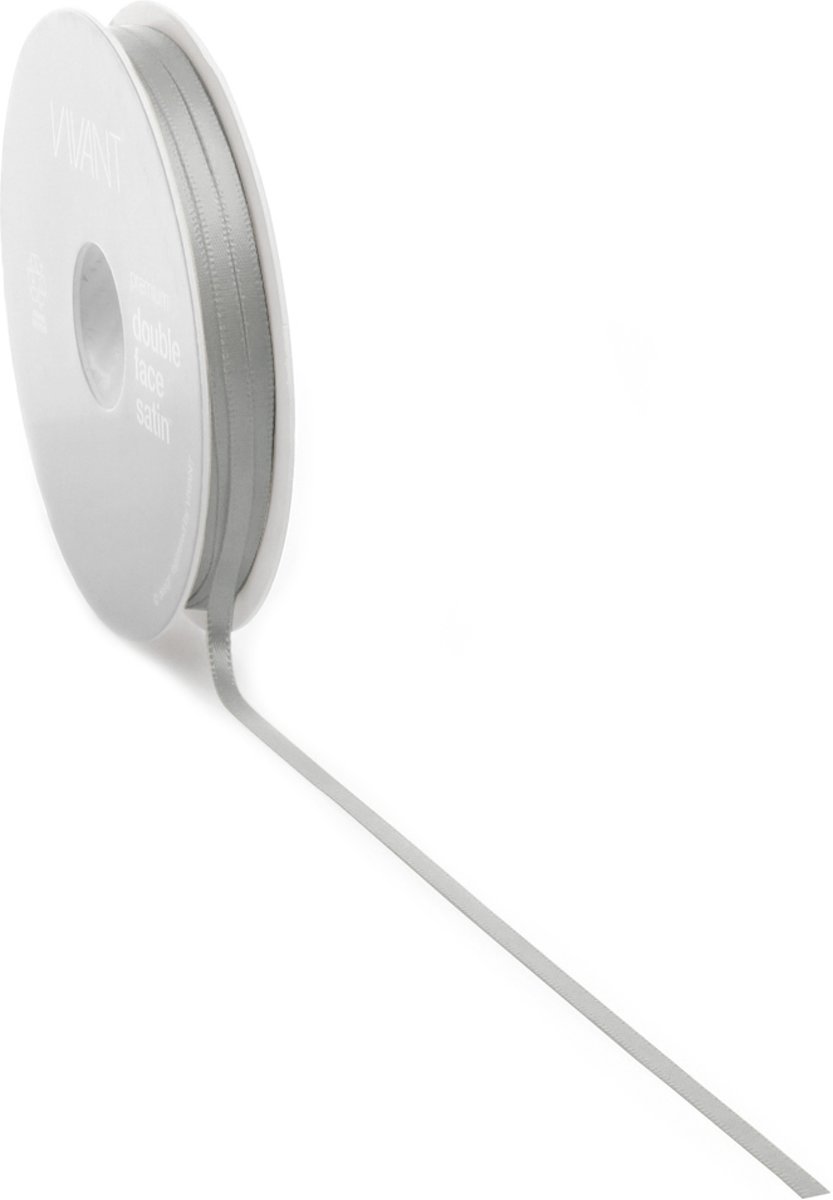 Satijn lint 3 mm grijs op rol van 50 meter