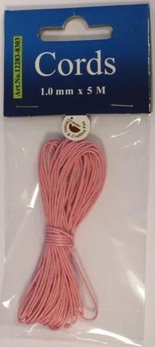 Waxed katoen koord rond 1,0mm roze 5m 12283-8303