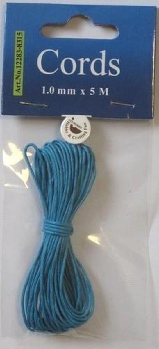 Waxed katoen koord rond 1,0mm turkoois 5m 12283-8315