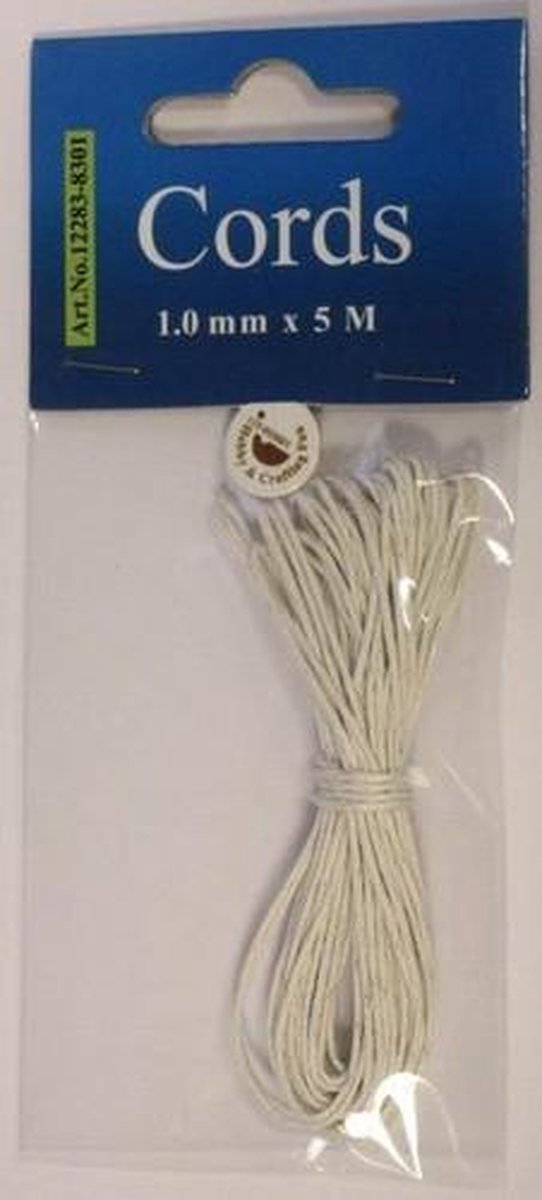 Waxed katoen koord rond 1,0mm wit 5m 12283-8301