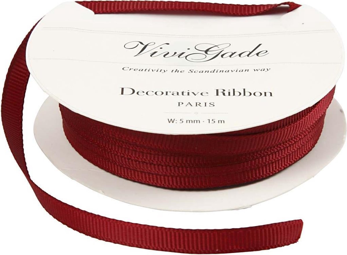 Vivi Gade Decoratielint Grosgrain 5 Mm / 15 Meter Donkerrood