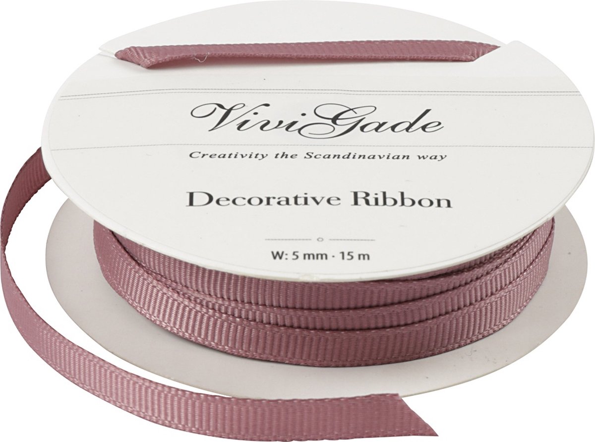 Vivi Gade Decoratielint Grosgrain 5 Mm / 15 Meter Donkerroze