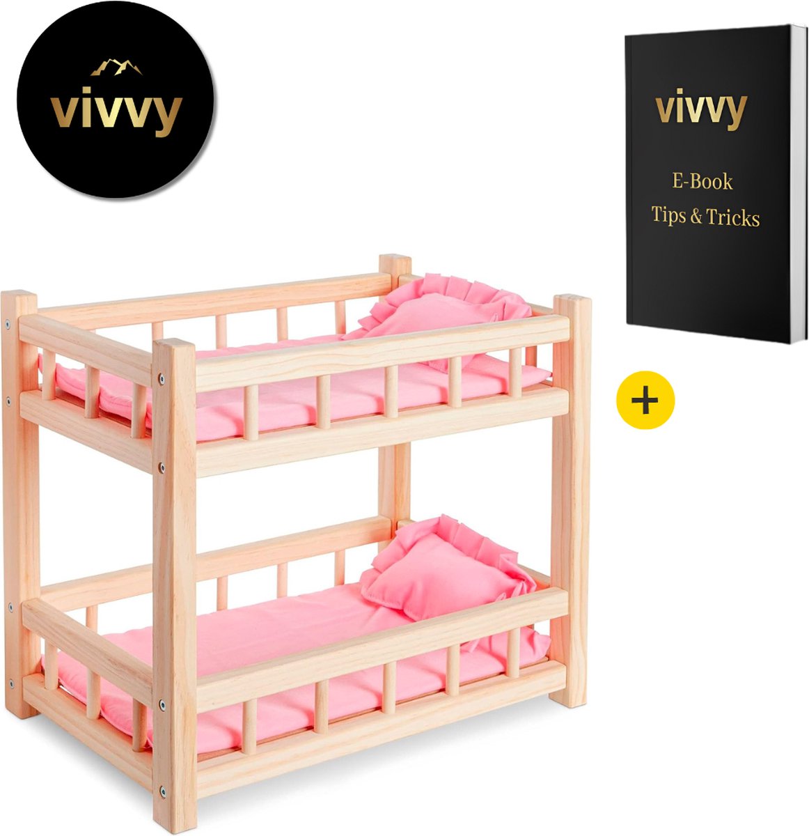 Poppenbedje Hout - Poppenbed Stapelbed - Baby Born Bed Stimulerend - 100% Speelplezier Garantie - 40*34*32 Cm