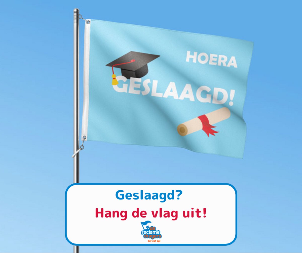Geslaagd vlag Geslaagd, afm. 70x100 cm, polyester. Geschikt voor aan een vlaggenstok.