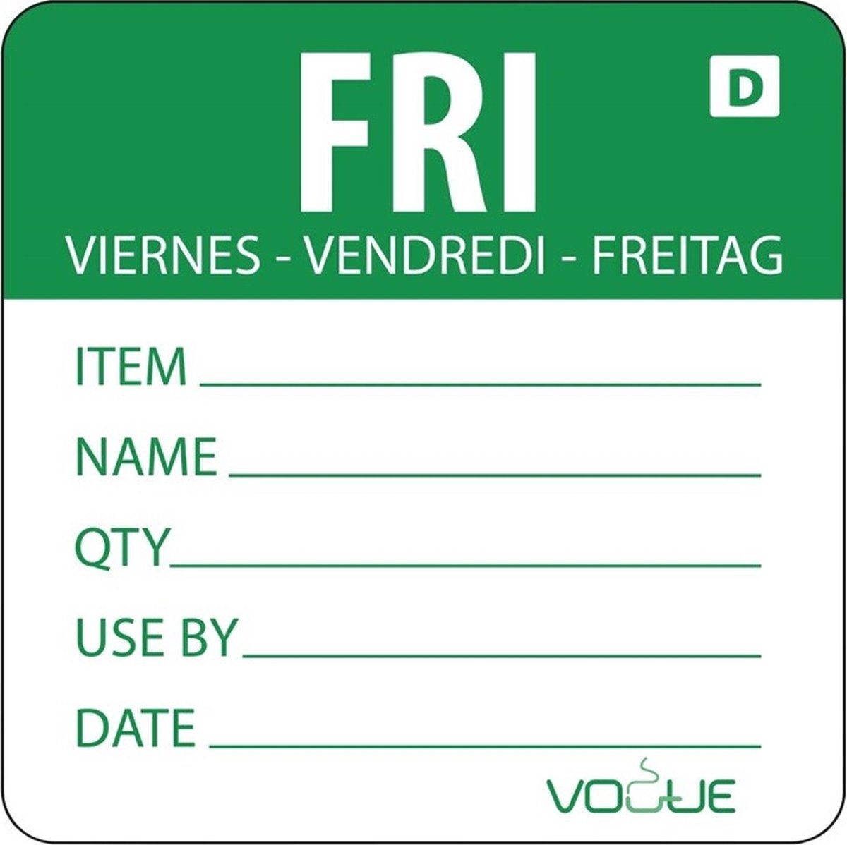 Vogue oplosbare kleurcode voedseletiketten vrijdag