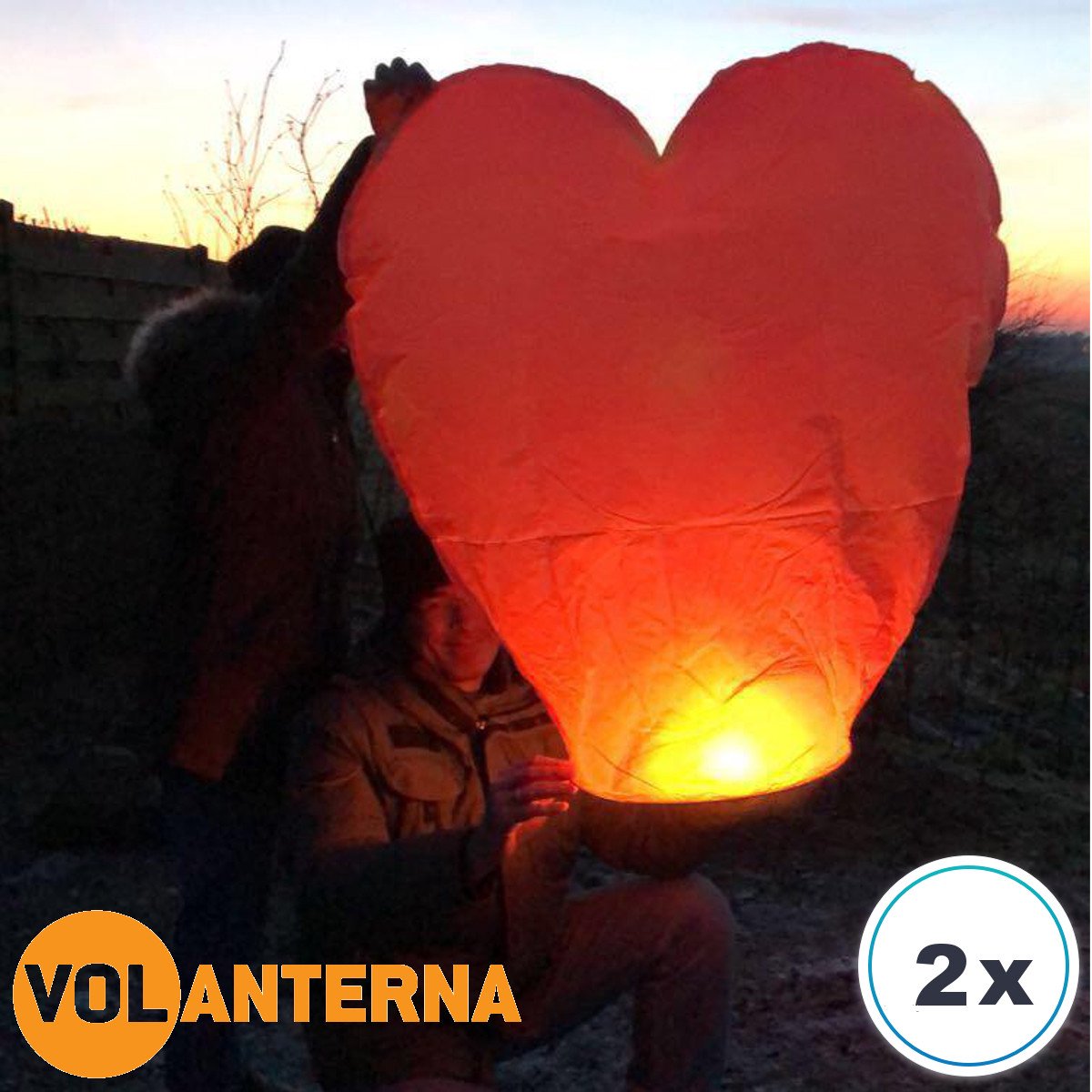 2 x Luxe Hartvormige Wensballonnen vliegende papieren lantaarns ufo ballon  wens ballon wensballon: VOLANTERNA®