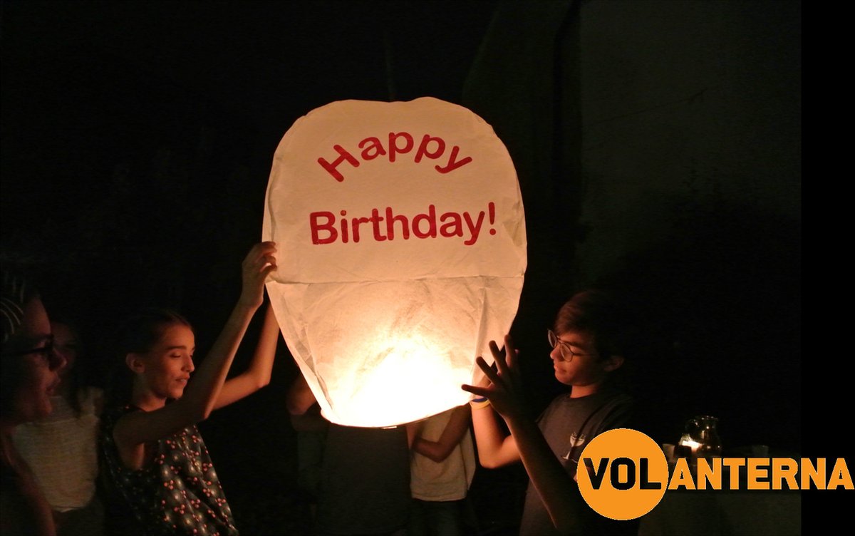 Witte wens ballon HAPPY BIRTHDAY, papieren vliegende ufo zweef lantaarn, wensballonnen Volanterna®