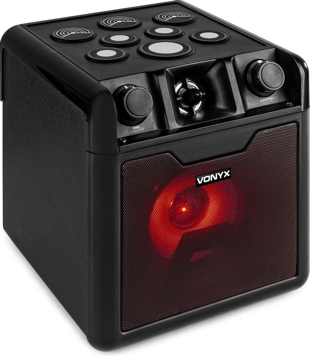 Drumpad Karaoke set met microfoon - Vonyx SBS50B-DRUM - Op accu - LED - Bluetooth - USB - Vinger Drum - Zwart