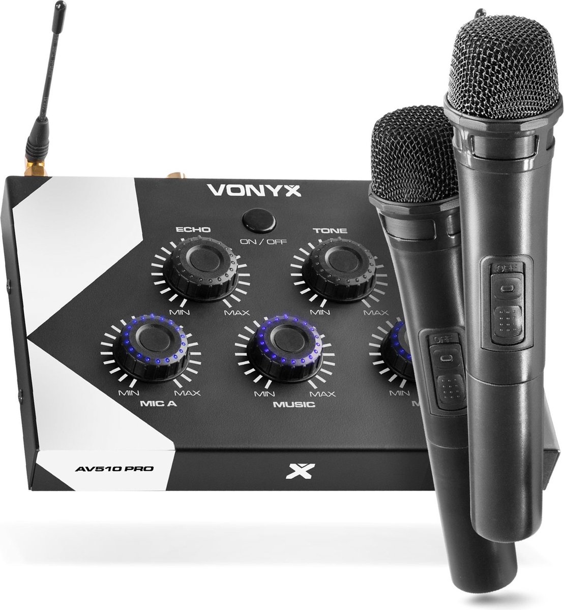 Karaoke set - Vonyx AV510 - met o.a. 2x draadloze microfoon en Bluetooth