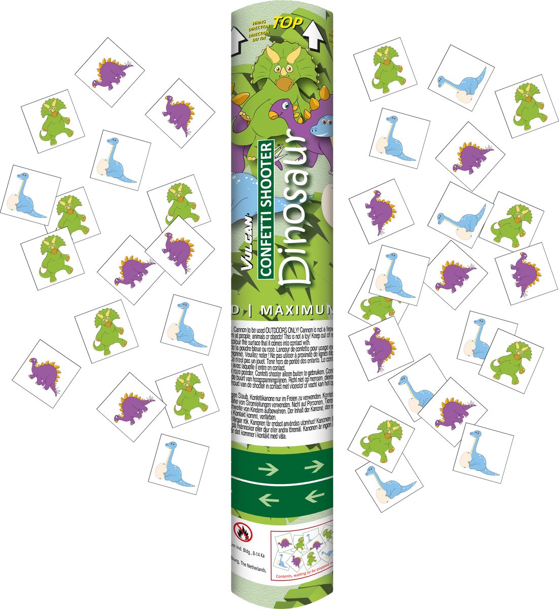 Confetti Shooter Dinosaurus – Set van 3 Stuks – 30 cm – Bereik tot 8 Meter – Voor Binnen & Buiten – Multicolor