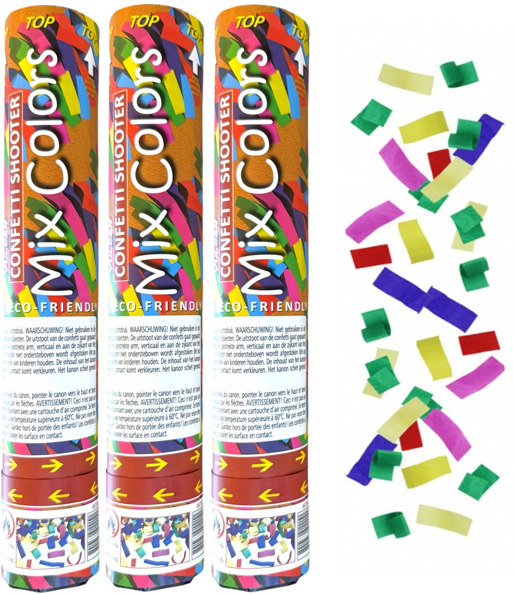   kanon - Party Popper - Shooter - 30cm - mix gekleurd papier - 3 Stuks