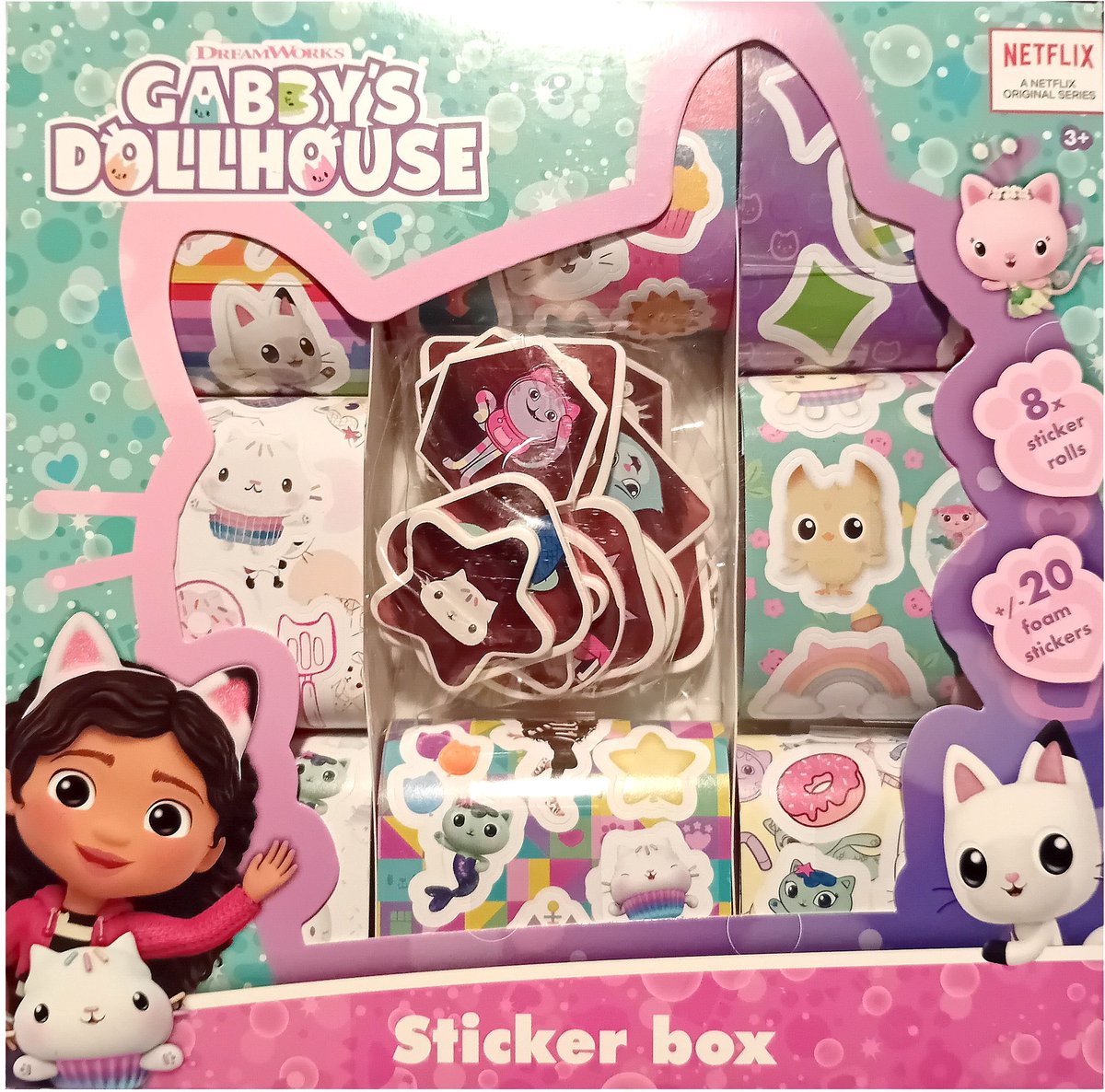 Gabbys Dollhouse Sticker box - 8 rollen stickers & 20 foam stickers