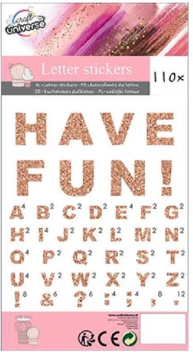 W&o Stickervel Glitterletters 12 X 22 Cm Papier Roze