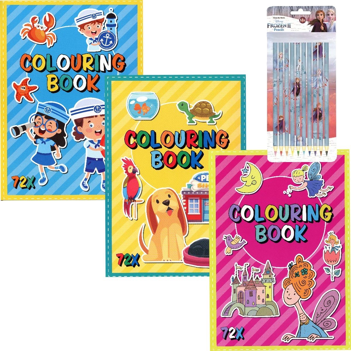 3 kleurboeken A4 - Meisjes - Incl. 10 Disney Frozen kleurpotloden