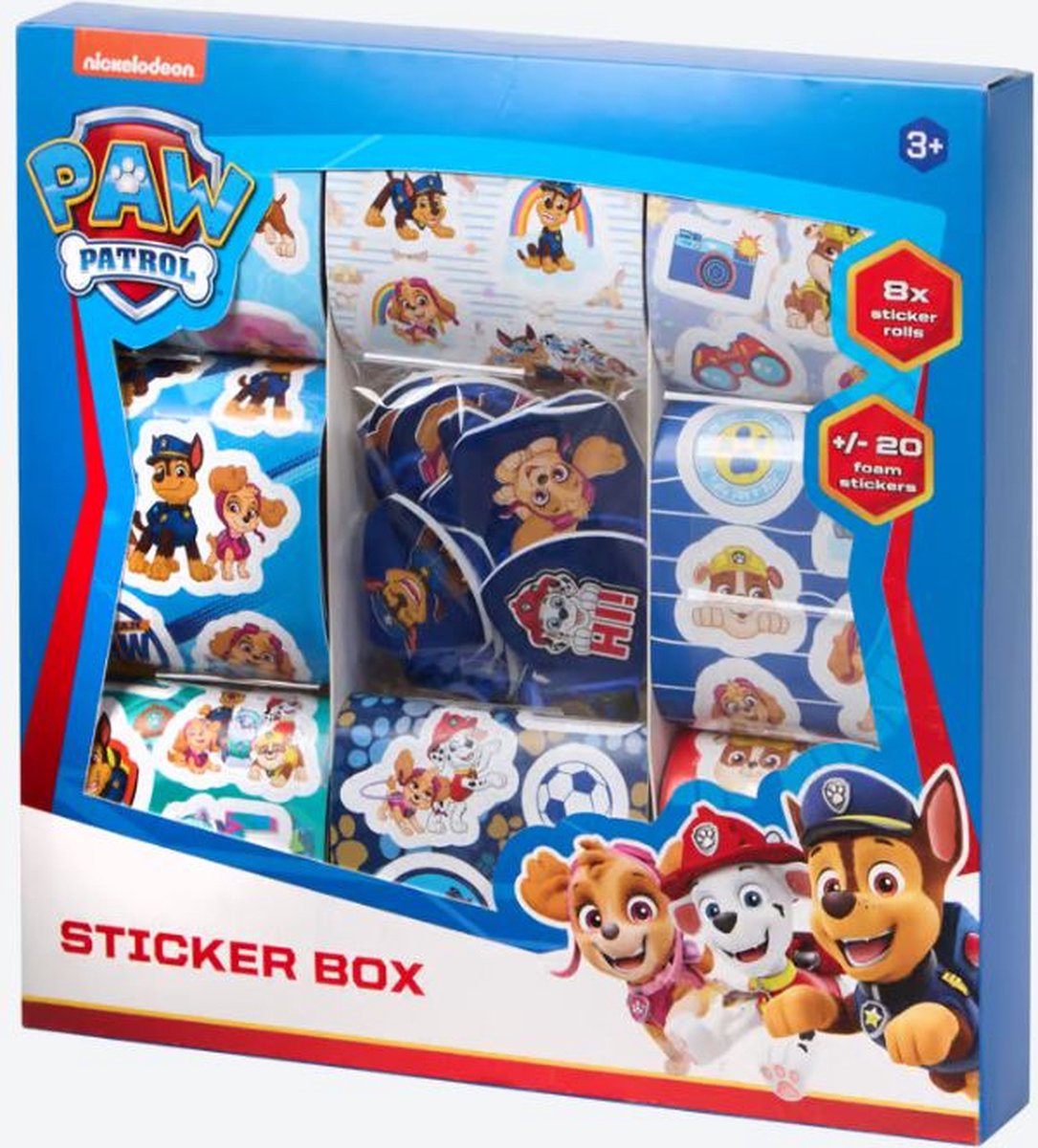 Paw Patrol box - 8 rollen stickers & 20 foam stickers - Blauw