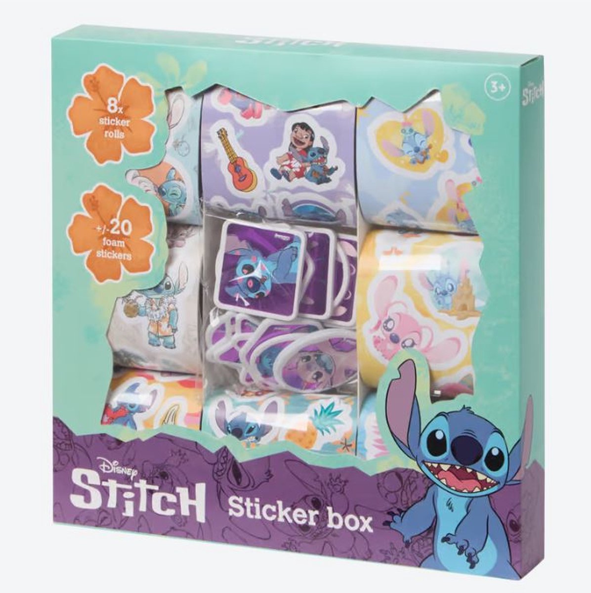Stitch Sticker box - 8 rollen stickers & 20 foam stickers