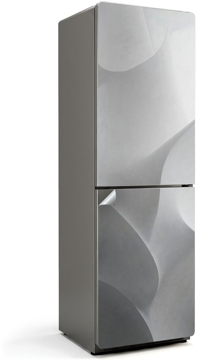 Wallfluent Koelkaststickers - Golven van abstracte vormen Koelkast Folie - 60 cm x 190 cm - Wit Koelkaststickers - Grote Koelkast Sticker - Koelkast Makeover - Decoratieve Koelkaststicker - Koelkast Opknappen Sticker