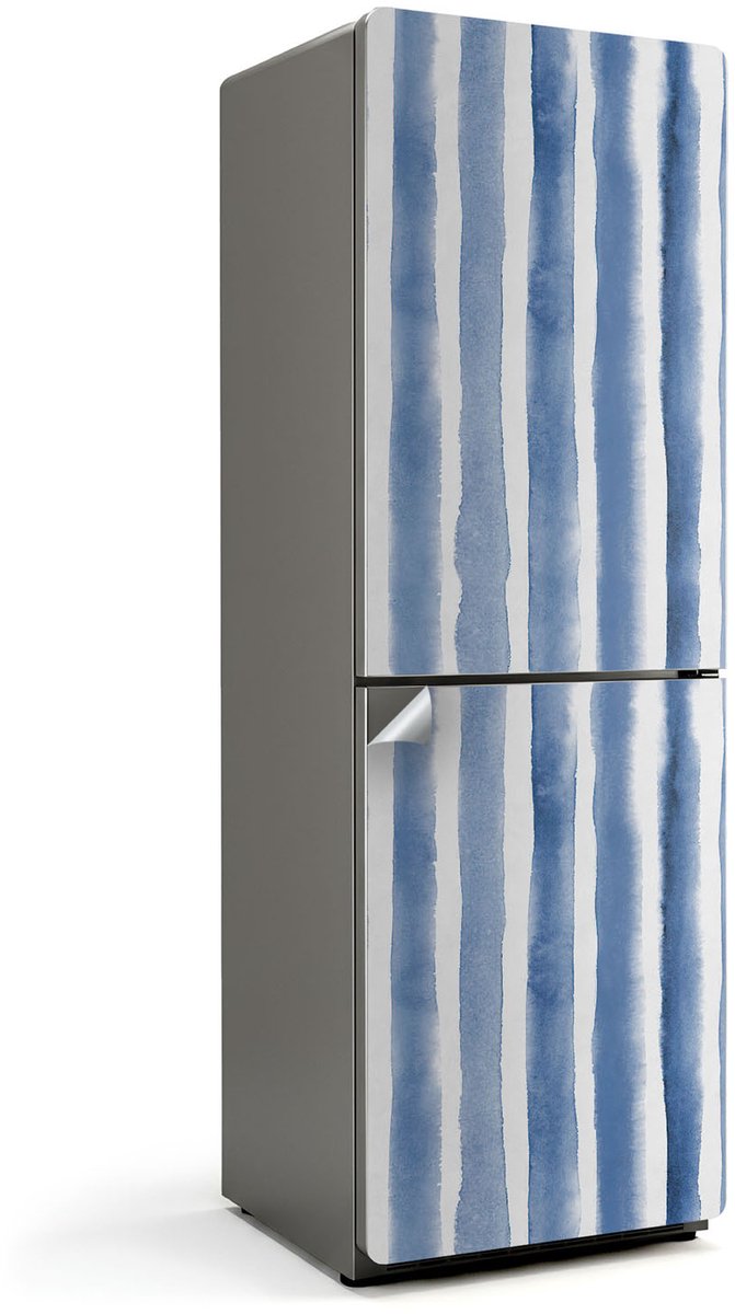 Wallfluent Koelkaststickers - Verticale aquarelstrepen Koelkast Folie - 60 cm x 180 cm - Blauw Koelkaststickers - Decoratieve Koelkaststicker - Koelkast Opknappen Sticker - Zelfklevende Koelkaststicker - Koelkast Versiering