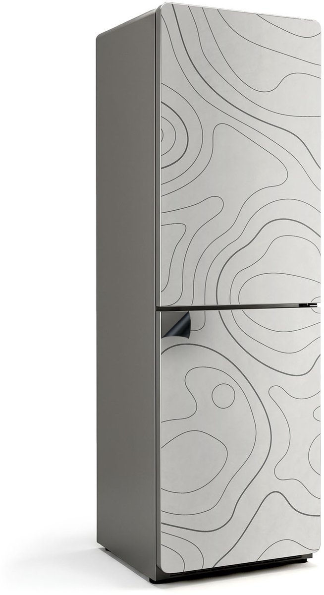 Wallfluent Magnetische Koelkastmat - Abstracte golvende lijnen Koelkast Magneet Sticker - 60 cm x 190 cm - Grijs Magnetische Koelkastmat - Magneetfolie Koelkast - Magneet Poster Voor Koelkast - Herbruikbare Magneetmat Koelkast