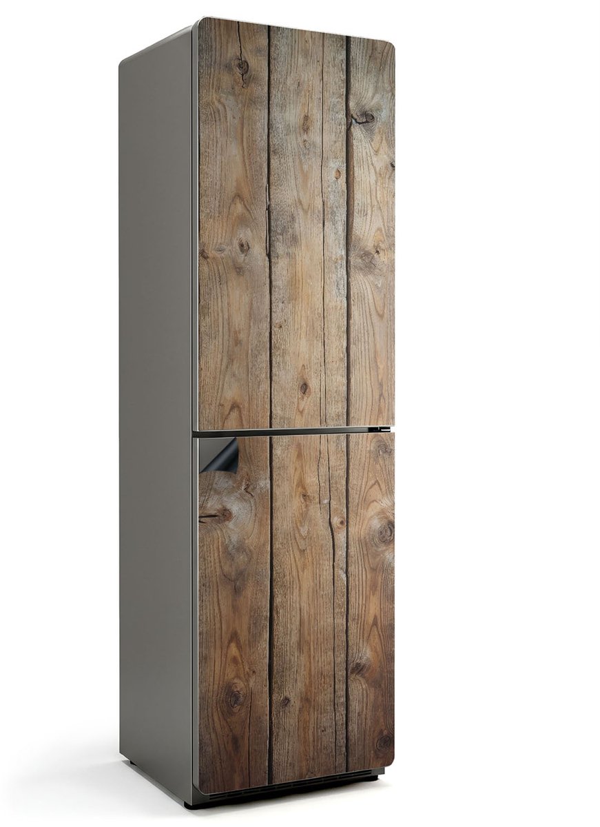 Wallfluent Magnetische Koelkastmat - Verticale houten planken Koelkast Magneet Sticker - 60 cm x 205 cm - Bruin Magnetische Koelkastmat - Koelkast Cover Magneet - Decoratieve Magneetmat Voor Koelkast - Keuken Decoratie Magneet