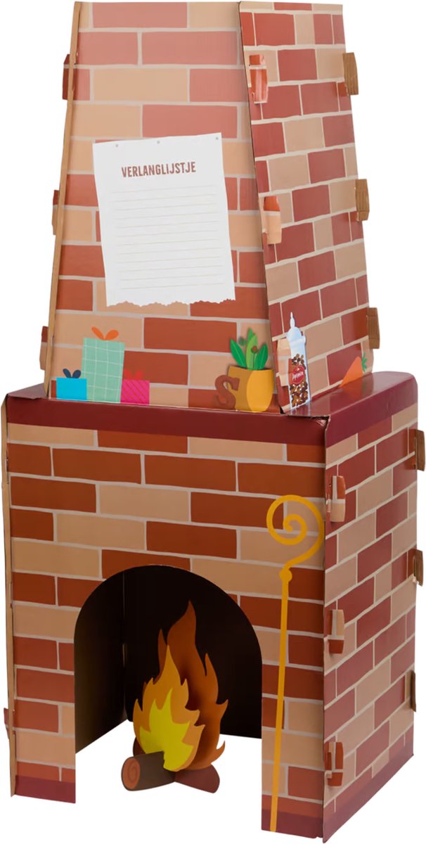 Kartonnen Sinterklaas Schoorsteen - 40 x 100 cm - Sinterklaas Cadeautjes - Sinterklaas Decoratie - Sinterklaas Pakjeshaard - Kartonnen Schoorsteen - Pakjesavond - Rood