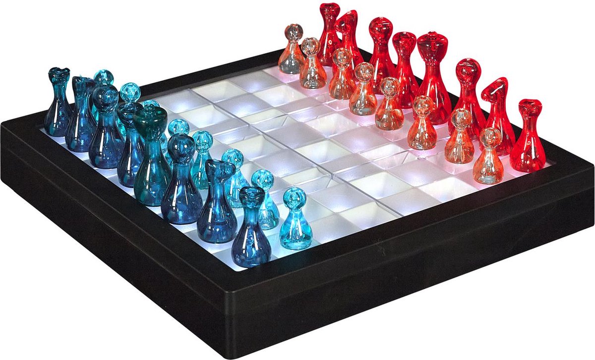 LED Schaakbord - Verlicht Strategisch Bordspel - Moderne Glasheldere Schaakstukken - Perfect voor Avondspel en Cadeaus
