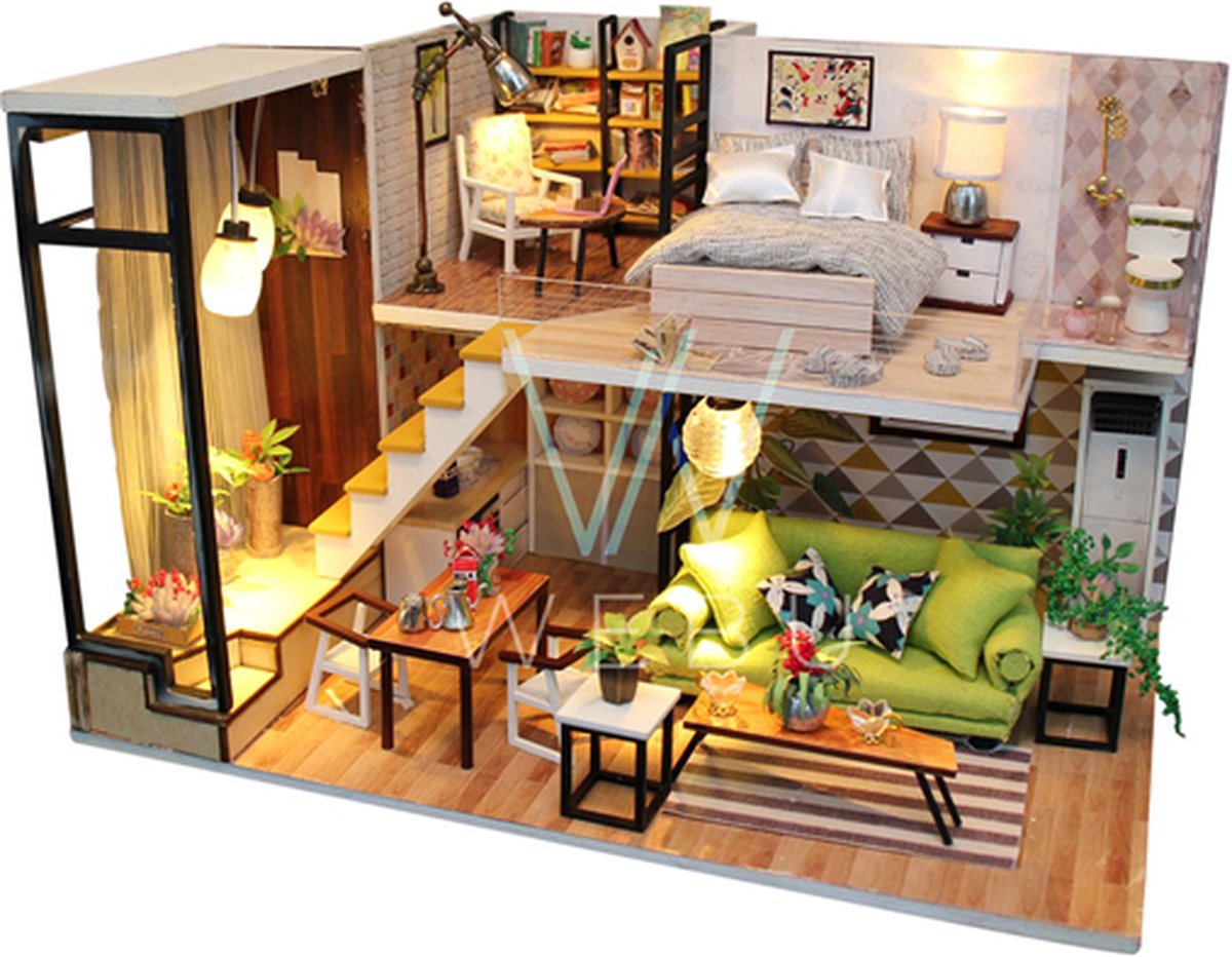 Premium Miniatuur XXL bouwpakket - Bouwpakket - Voor Volwassenen (14+) - Houten Modelbouw - Modelbouwpakket - DIY - Poppenhuis – incl. Licht- Romantic Villa