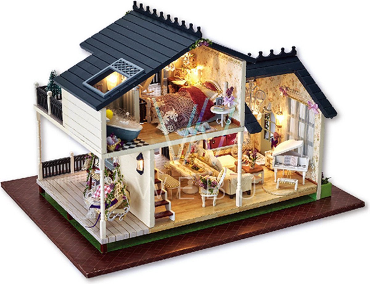Premium Miniatuur XXL bouwpakket - Bouwpakket - Voor Volwassenen (14+) - Modelbouwpakket - DIY - Poppenhuis – incl. Led Licht en Muziek - Luxury Lavendel