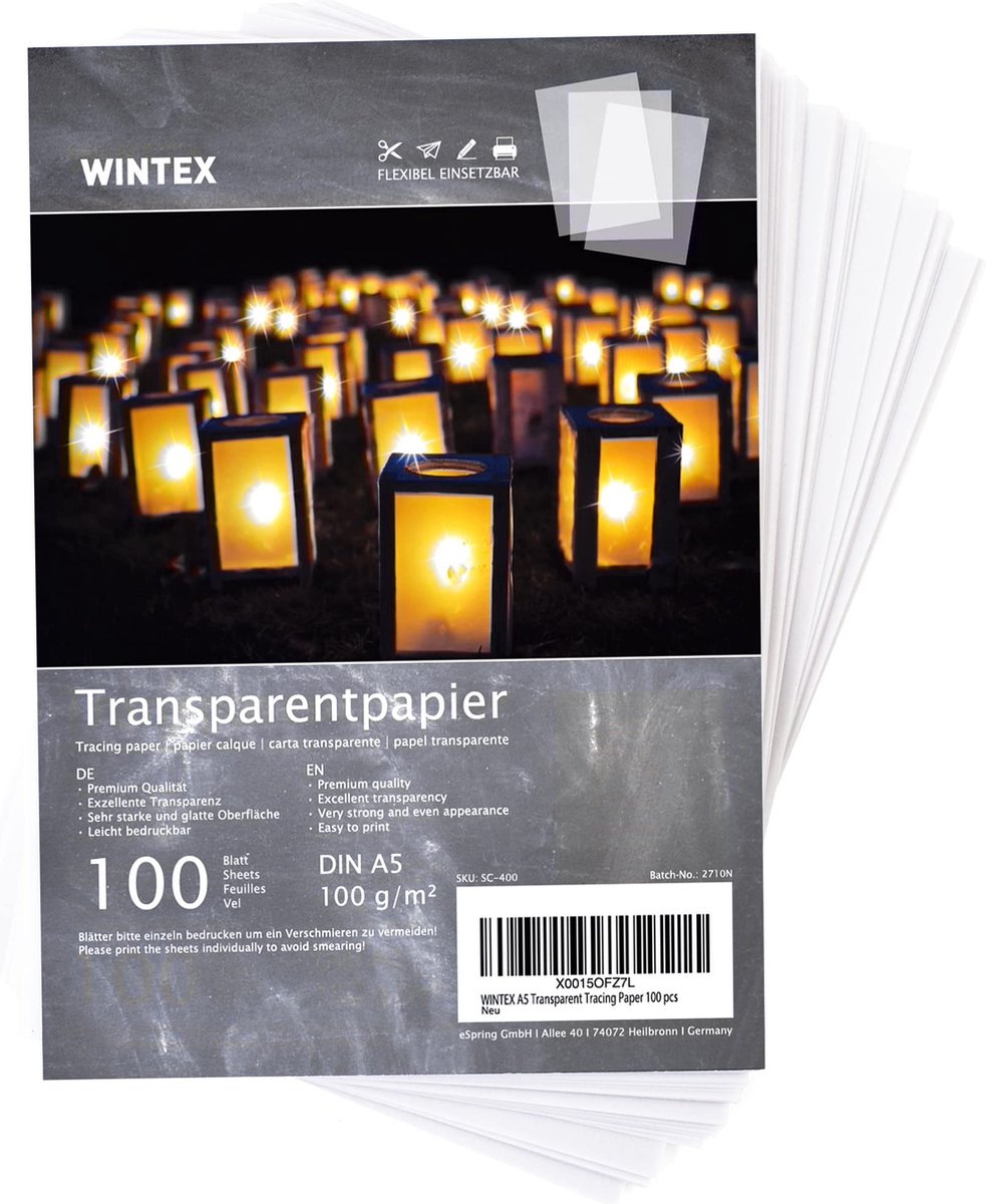 WINTEX overtrekpapier A5 transparant - 100 vellen - Transparant papier voor inkjetprinter - Kalkpapier voor design, architectuur & knutselen