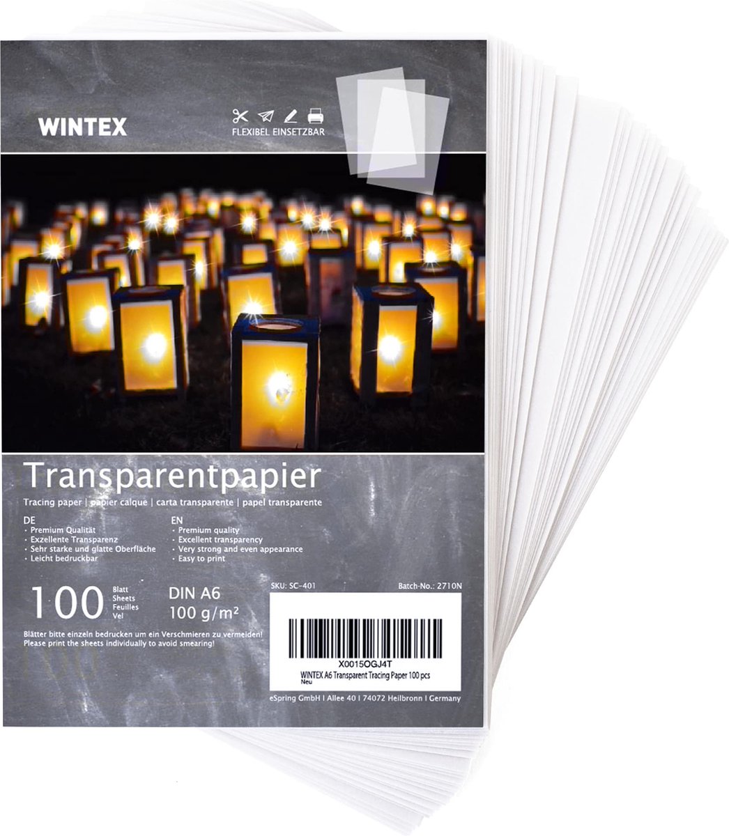 WINTEX overtrekpapier A6 transparant - 100 vellen - Transparant papier voor inkjetprinter - Kalkpapier voor design, architectuur & knutselen