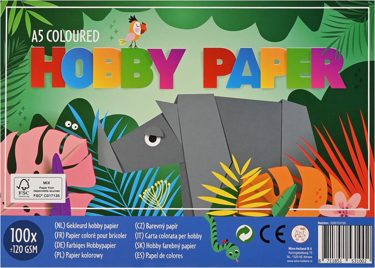 A5 Gekleurd hobby papier (Jungle line)