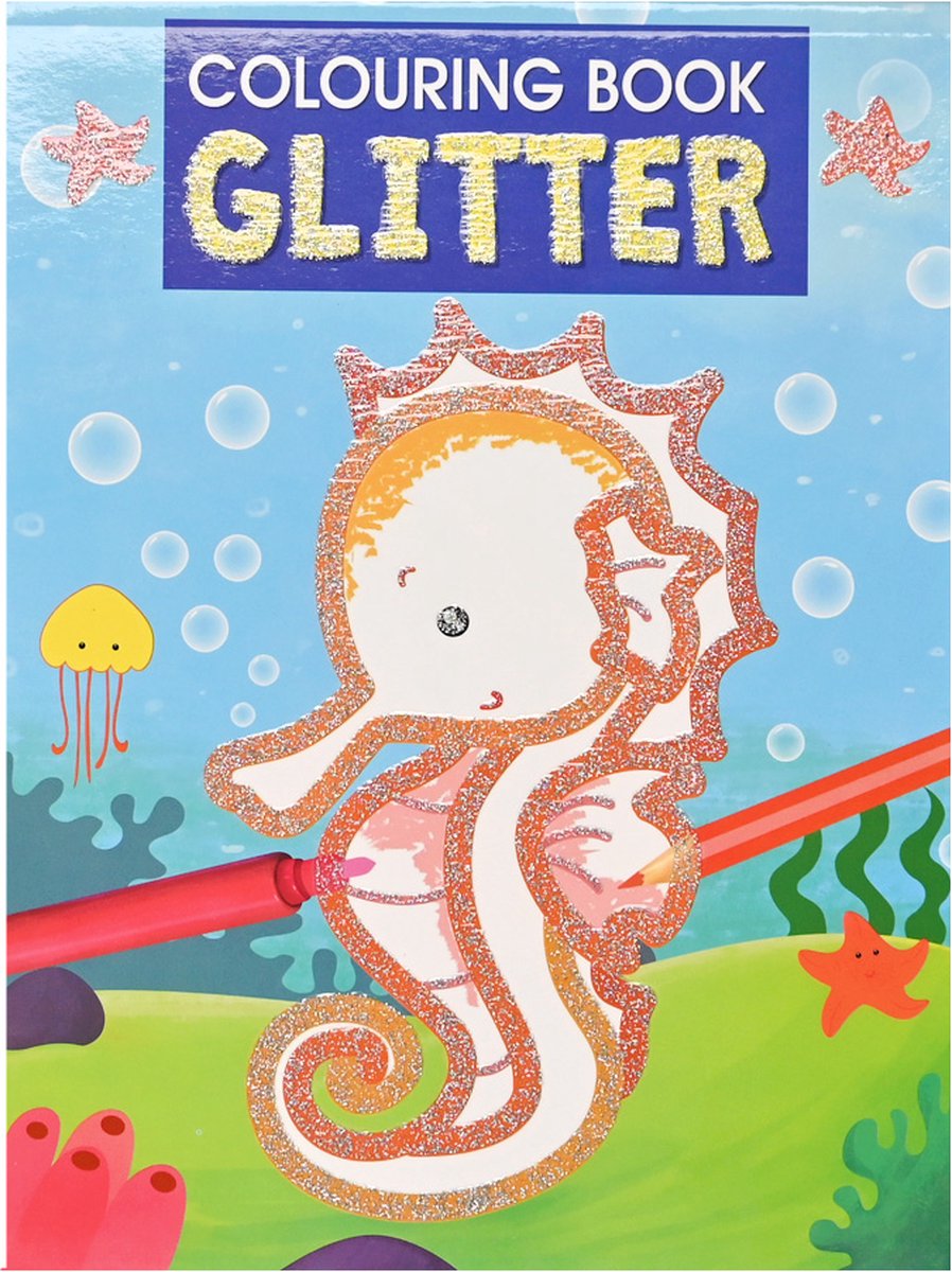 Glitterkleurboek Oceaan - Tekenblok - Kleurboeken voor Kinderen - Tekenboek voor Kinderen - Tekenen Kinderen - Kleurplaten - 24 Tekenpaginas - 24 x 18 cm - Vanaf 3 jaar - Multi Kleuren
