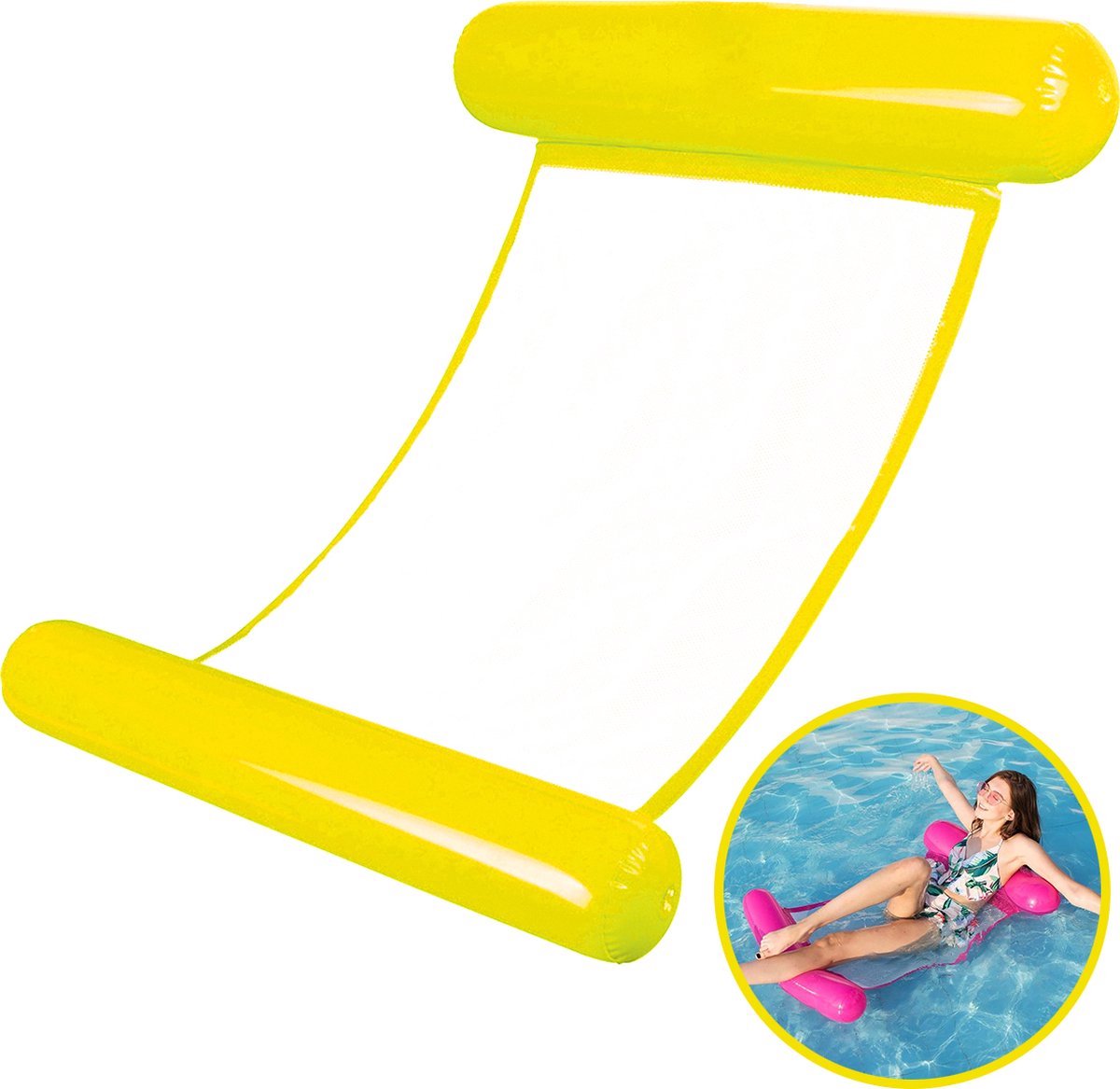 Waterhangmat Geel - Luchtbed Zwembad - Zwemband voor Volwassenen en Kinderen - Opblaasband - Opblaasbare Zwemband - Zwemring - Zwembad Speelgoed - 128 x 80 cm - Vanaf 3 Jaar