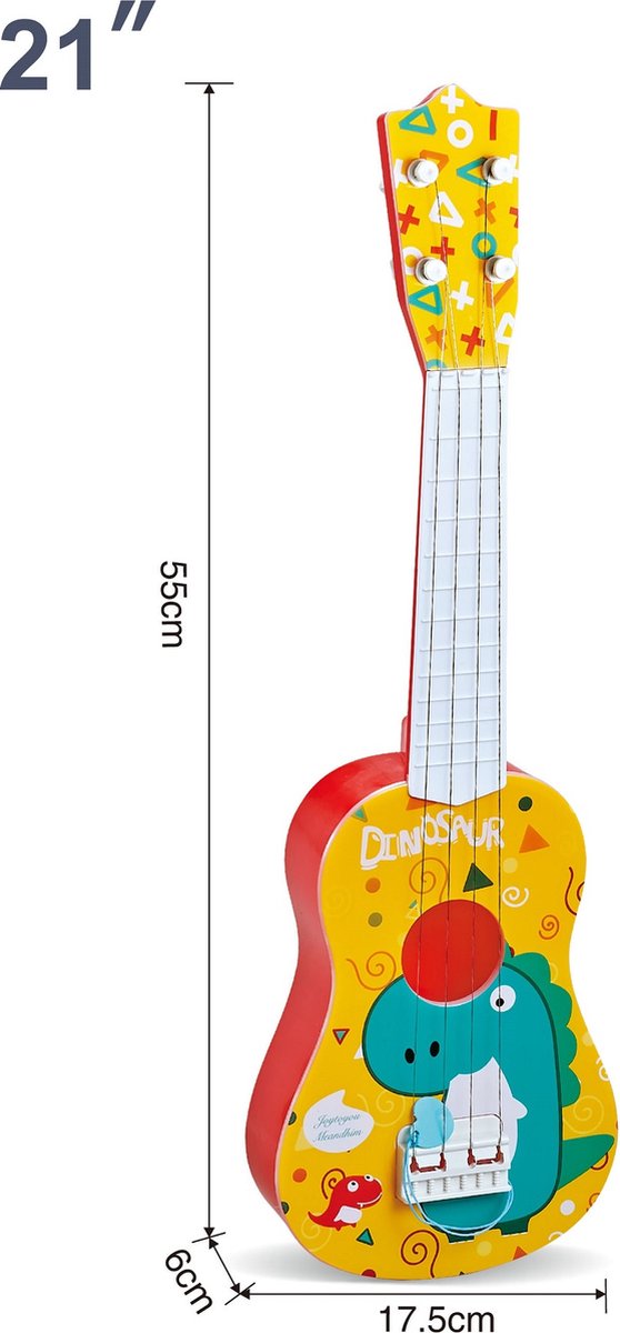 WK Kids -21 inch Cartoon dinosaurussen Ukelele -Kinderen hebben het plezier om te spelen -55*17.5*6cm - 4 snaren Gitaar - Kinder Gitaar-Kinder Muziekinstrument
