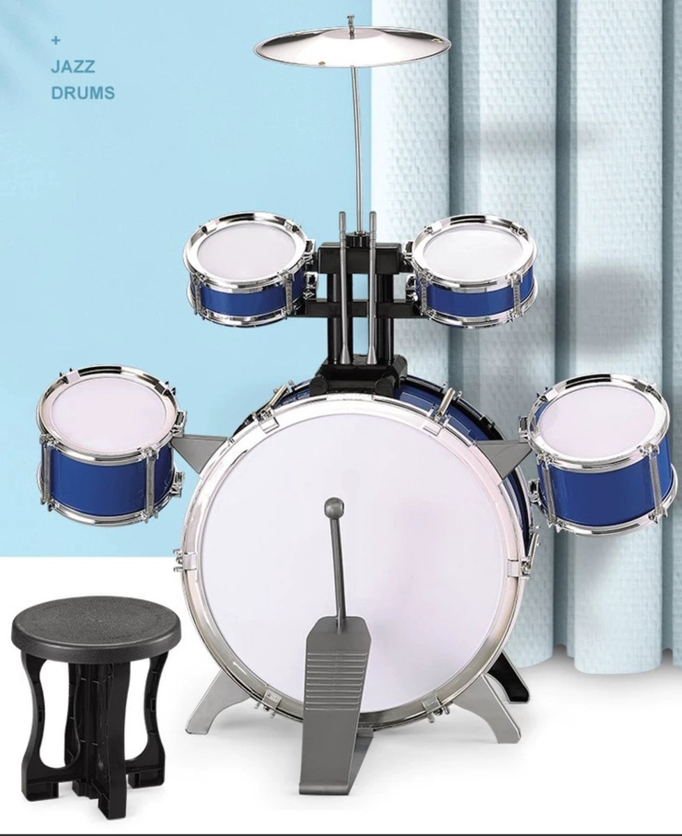 WK Kids - Vreugdevol Drumstel voor kinderen Inclusief stoelen -66*56.5cm-Jazz Drum Set-Kinder Drum - Kinder Muziekinstrument - blauw