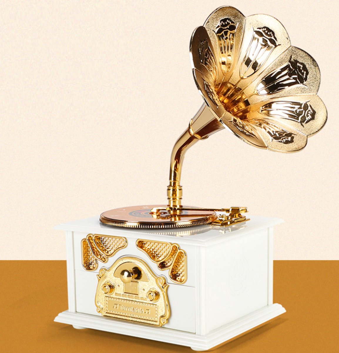 WK Vintage Muziekdoos Grammofoon – Draaiende LP & Lade – Speelt 