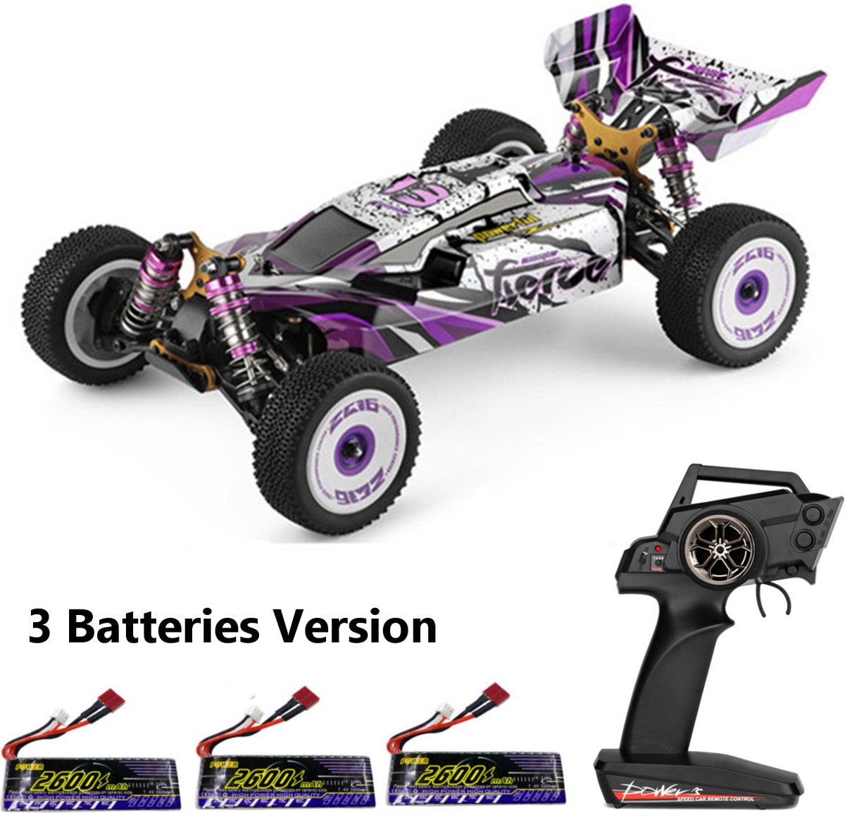 Wltoys 124019 Snelle RC Auto - 3 Accus - RC Voertuig Volwassenen - Off Road Buggy - Radiografisch Bestuurbare Racewagen - RC Car