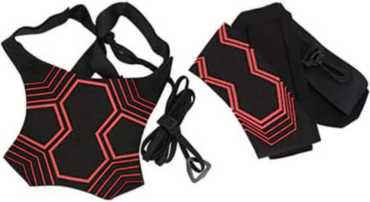 Voetbaltrainer voor balmaat 3, 4 en 5 - Voetbalvaardigheidstrainer - Voetbal trainer - Reactiegordel voetbal - Solo trainer - Geschikt voor balmaat 3, 4 en 5 - Hexagoon patroon - Zwart met rood