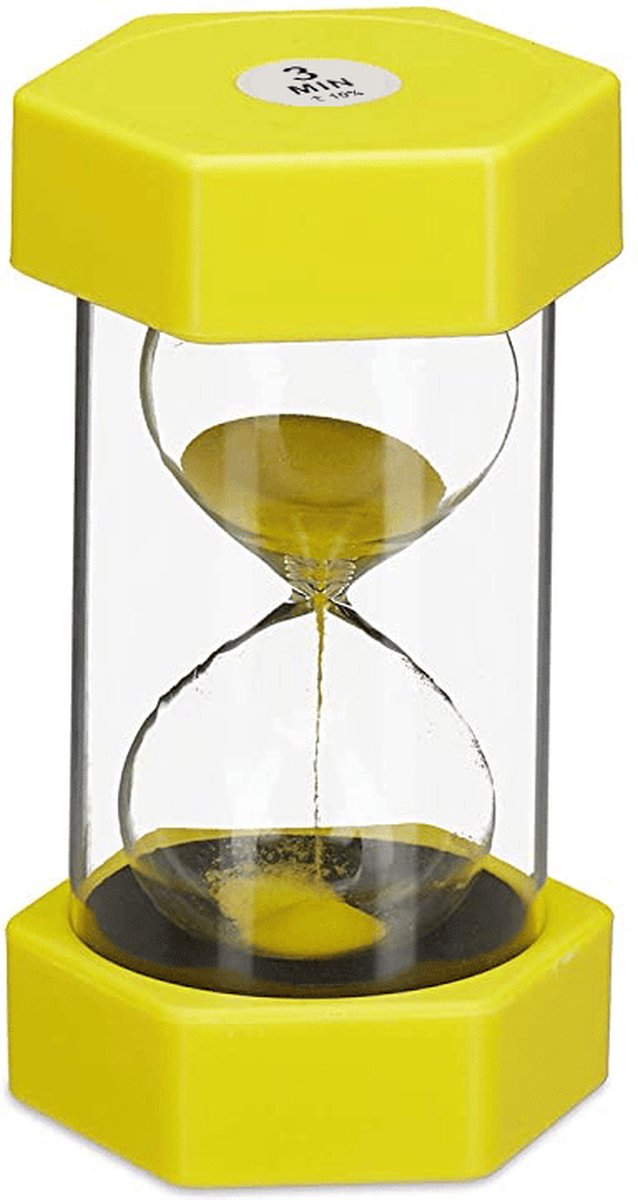 Zandloper - Zandlopers - Zandloper met tijd - Bewegende zandloper - Premium zandloper - Zandloper XL - Grote timer - Grote zandloper - 3 minuten - Geel
