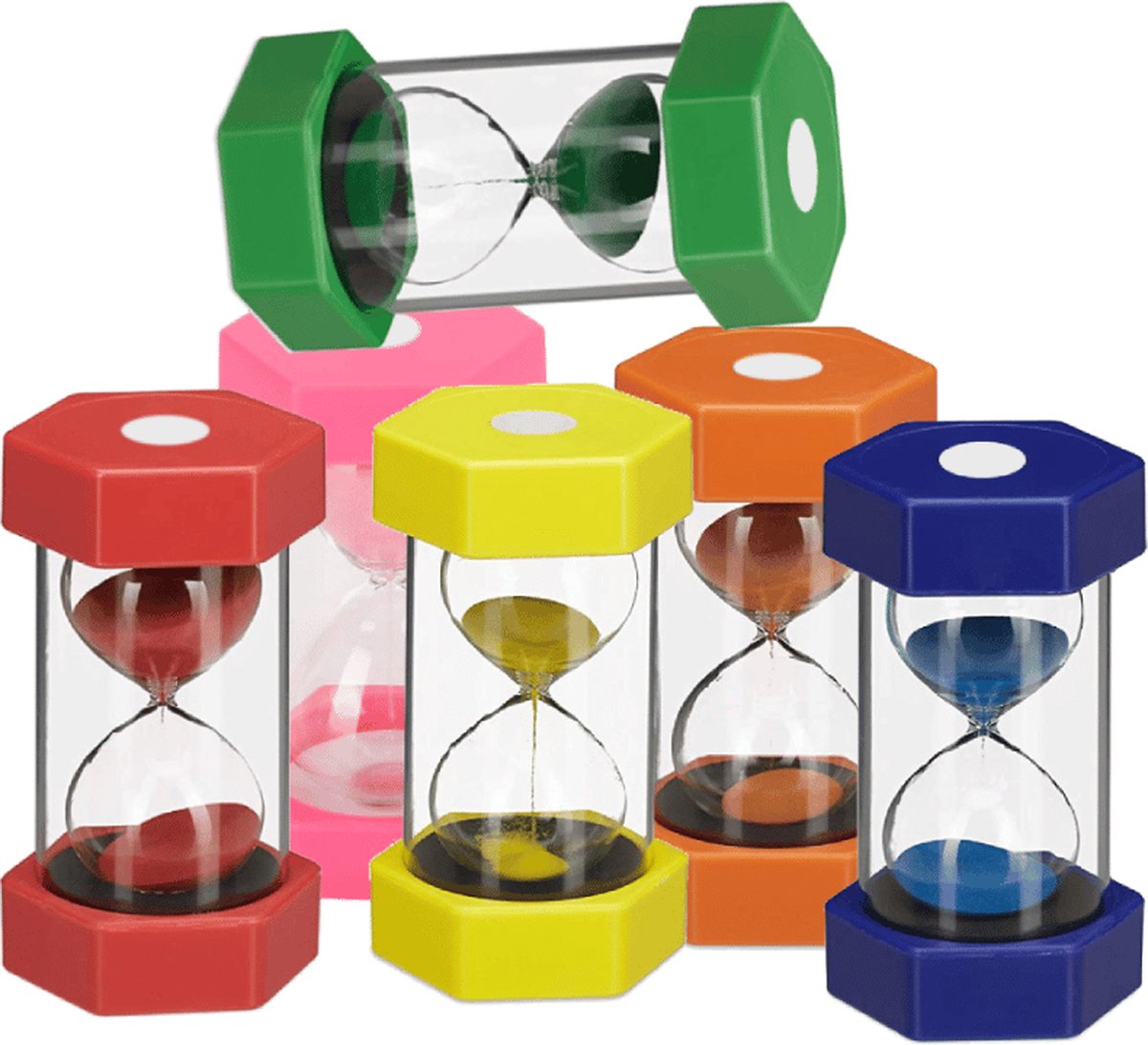 Zandloper set van 6 - Zandlopers - Zandloper met tijd - Bewegende zandloper - Premium zandloper - Zandloper XL - Grote timer - Grote zandloper - 30 seconde, 1, 2, 3, 4 en 5 minuten